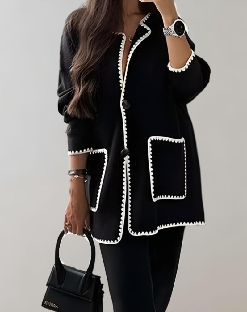 Cardigan long élégant pour femmes avec passepoils contrastés - superposition légère et luxueuse pour un look élégant et décontracté