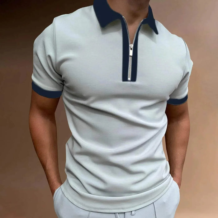 Camisa Polo para Hombre con Cuello con Cremallera - Tejido Elástico y Manga Corta, Estilo Casual Elegante