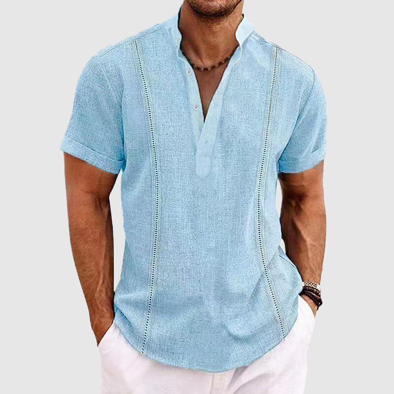 Chemise Henley confortable à manches courtes pour hommes, avec patte de boutonnage et tissu respirant