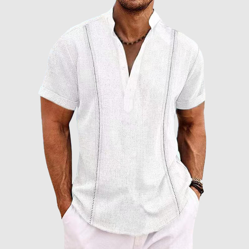 Chemise Henley confortable à manches courtes pour hommes, avec patte de boutonnage et tissu respirant