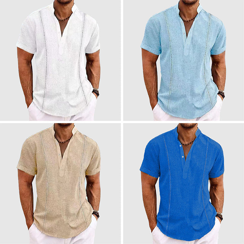 Chemise Henley confortable à manches courtes pour hommes, avec patte de boutonnage et tissu respirant