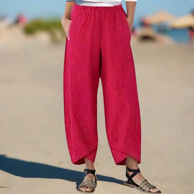 Pantalon en lin confortable et respirant - mode féminine élégante et polyvalente