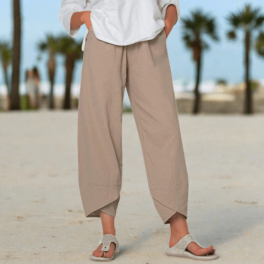 Pantalon en lin confortable et respirant - mode féminine élégante et polyvalente