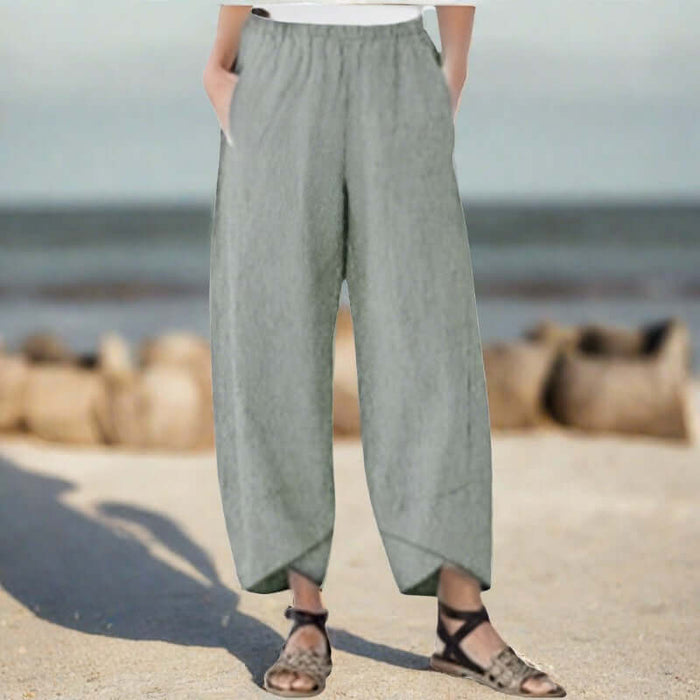 Pantalon en lin confortable et respirant - mode féminine élégante et polyvalente