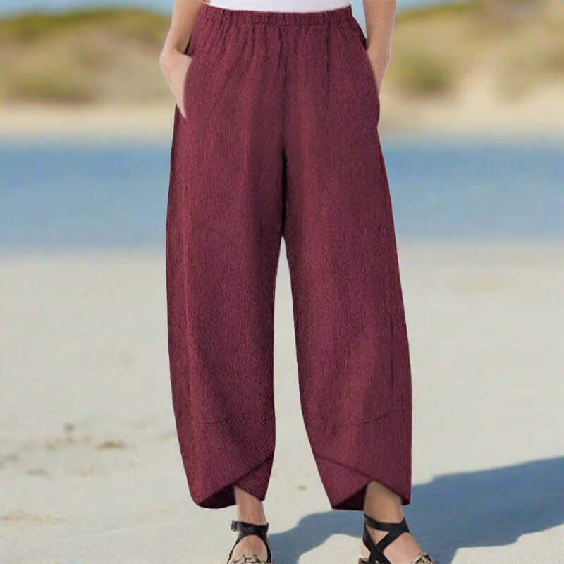 Pantalon en lin confortable et respirant - mode féminine élégante et polyvalente