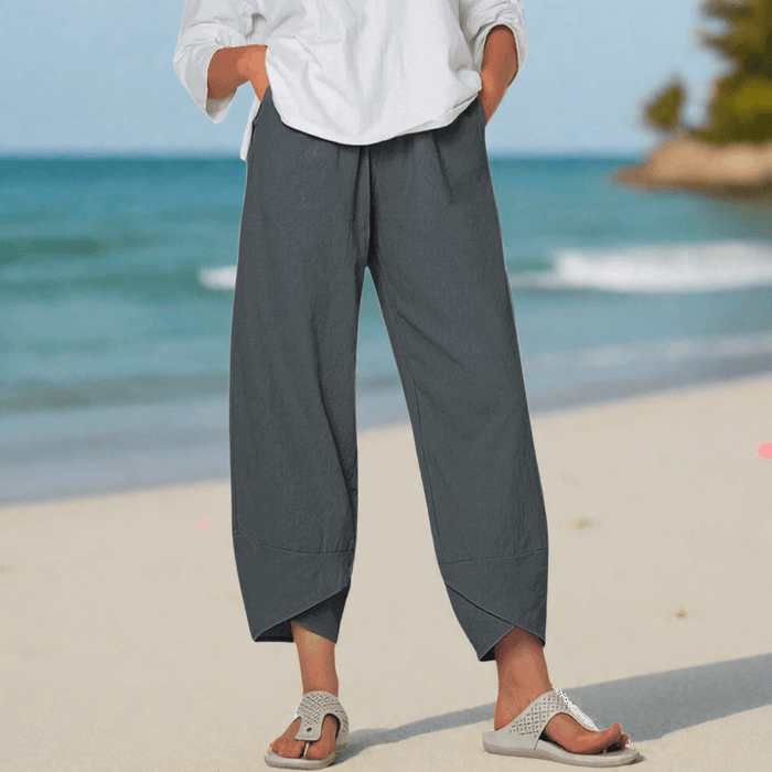 Pantalon en lin confortable et respirant - mode féminine élégante et polyvalente