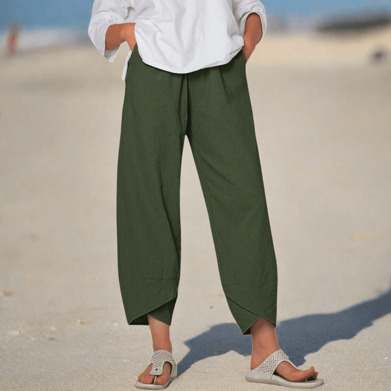 Pantalon en lin confortable et respirant - mode féminine élégante et polyvalente