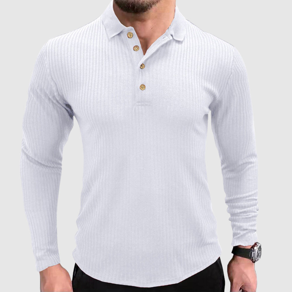 Polo à manches longues pour hommes en couleur unie
