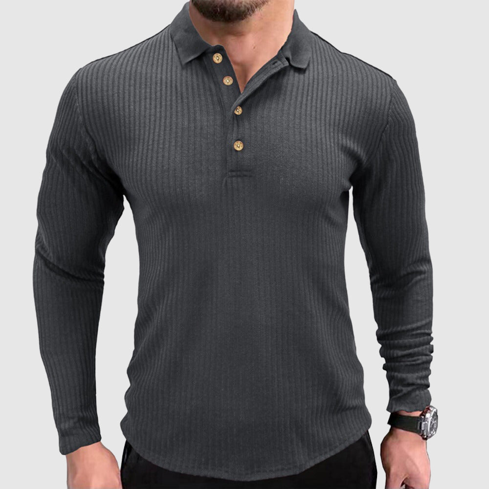 Polo à manches longues pour hommes en couleur unie