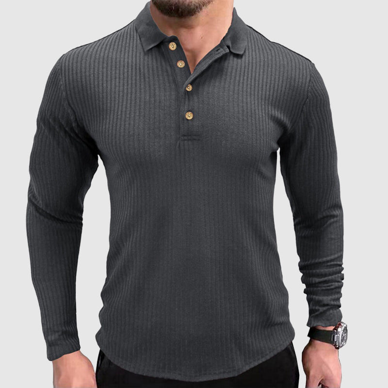 Polo à manches longues pour hommes en couleur unie