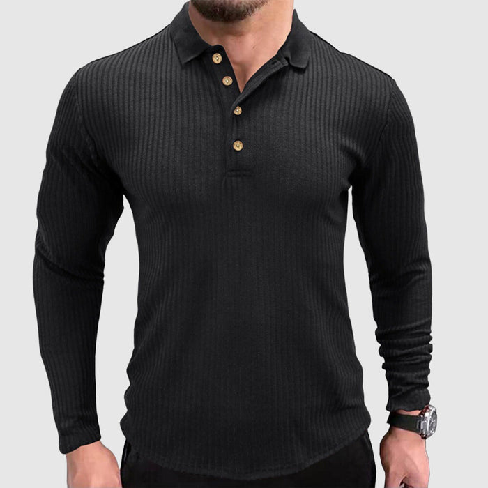 Polo à manches longues pour hommes en couleur unie
