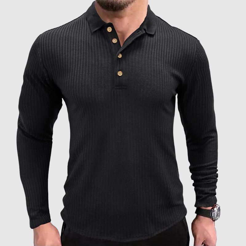 Polo à manches longues pour hommes en couleur unie