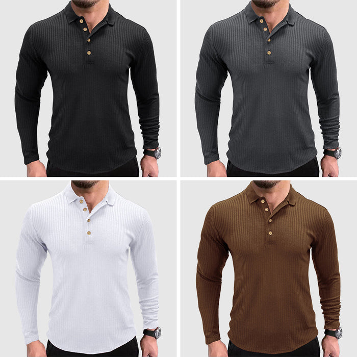 Polo à manches longues pour hommes en couleur unie