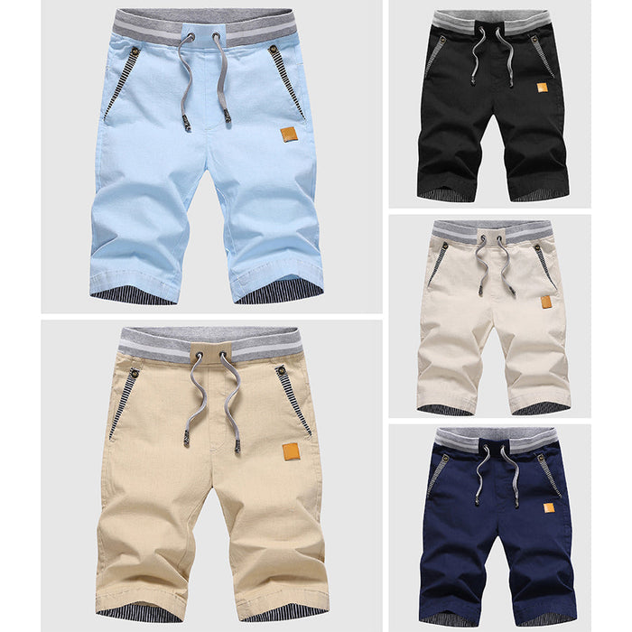 Shorts décontractés pour hommes avec cordon à la taille, poches zippées et coupe ample jusqu'au genou