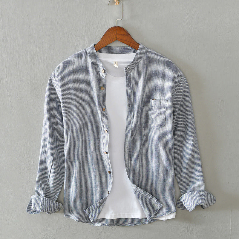 Camisa de manga larga para hombre con rayas ligeras y estilo elegante