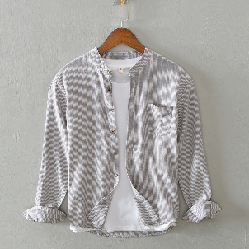 Camisa de manga larga para hombre con rayas ligeras y estilo elegante