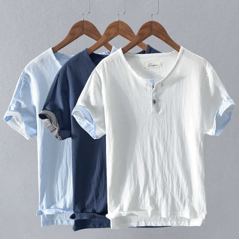 Chemise Henley décontractée pour hommes - Coton léger et respirant, manches courtes avec patte de boutonnage