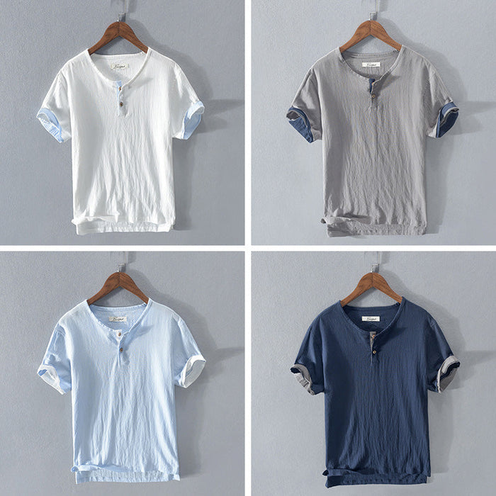 Chemise Henley décontractée pour hommes - Coton léger et respirant, manches courtes avec patte de boutonnage