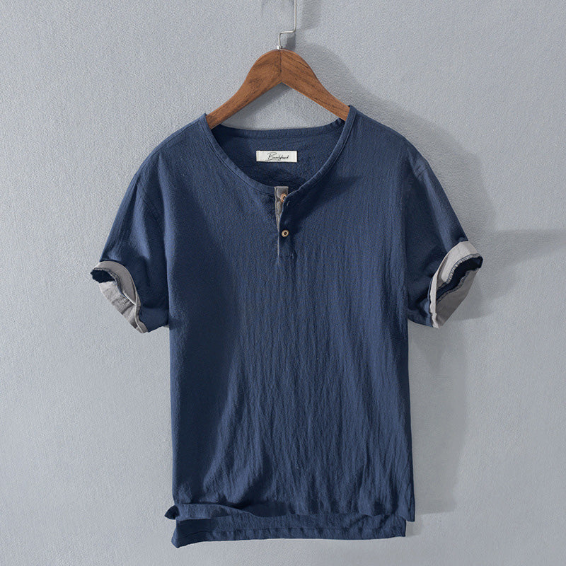 Chemise Henley décontractée pour hommes - Coton léger et respirant, manches courtes avec patte de boutonnage