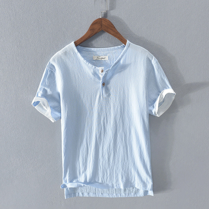 Chemise Henley décontractée pour hommes - Coton léger et respirant, manches courtes avec patte de boutonnage