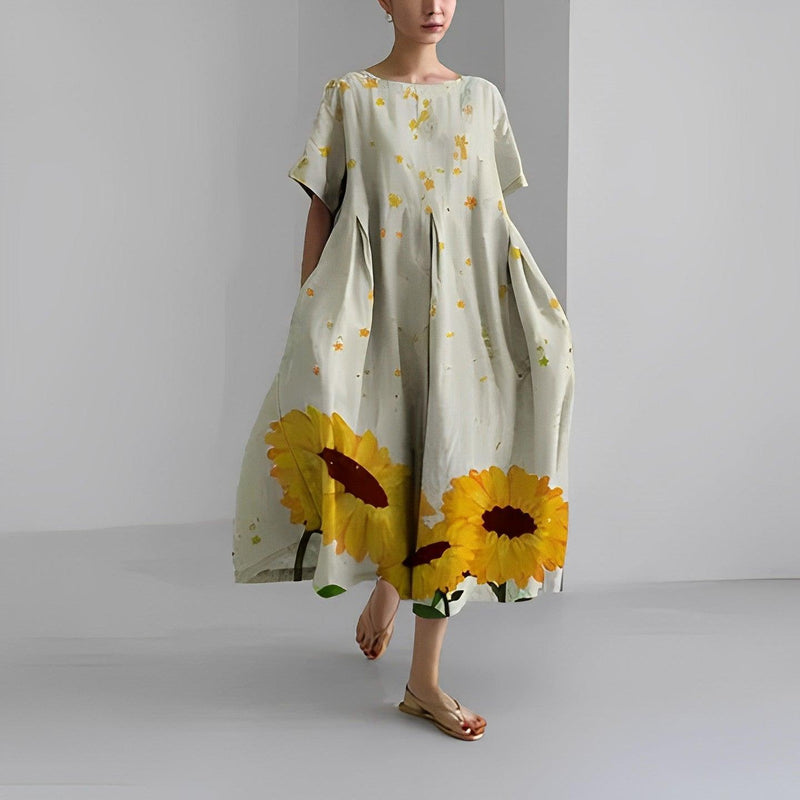Robe décontractée fluide à fleurs bohème pour femmes