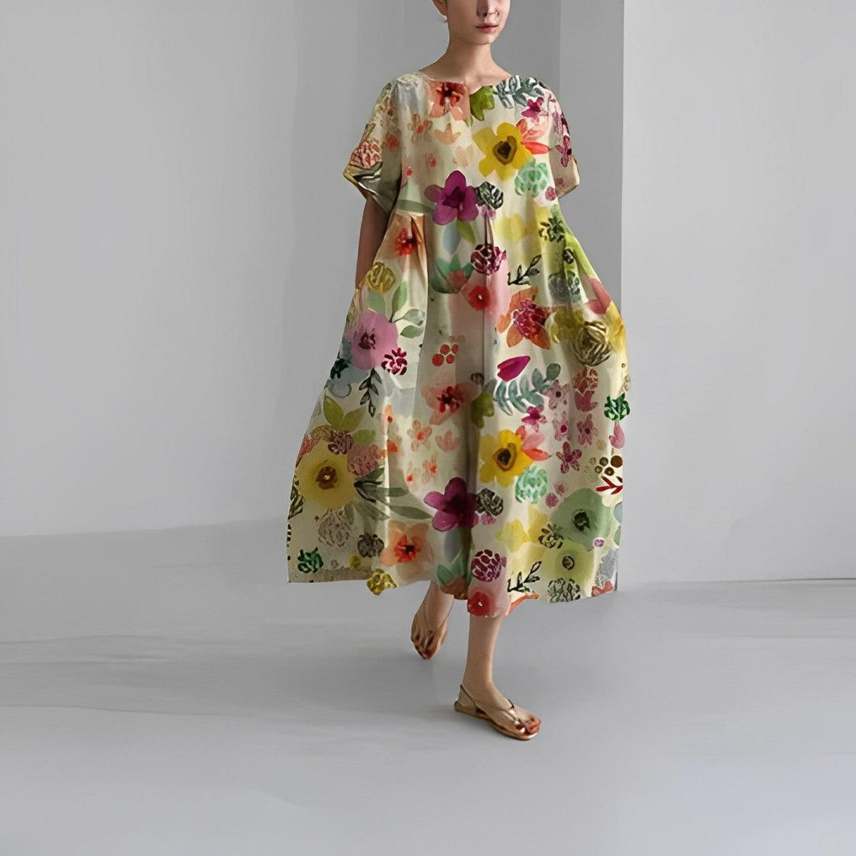 Robe décontractée fluide à fleurs bohème pour femmes