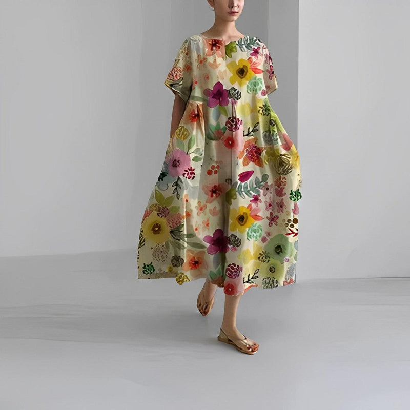 Robe décontractée fluide à fleurs bohème pour femmes