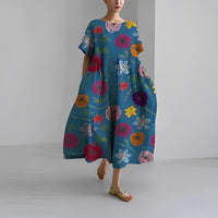 Robe décontractée fluide à fleurs bohème pour femmes