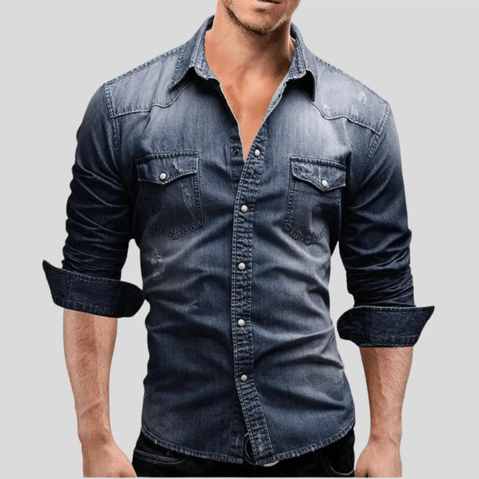 Chemise en jean pour homme avec boutons pression - coupe classique - manches longues pour un style décontracté