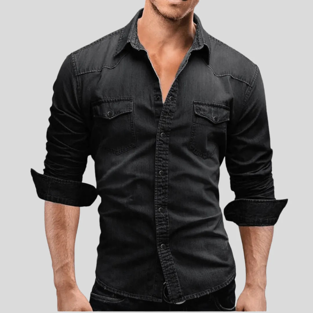 Chemise en jean pour homme avec boutons pression - coupe classique - manches longues pour un style décontracté