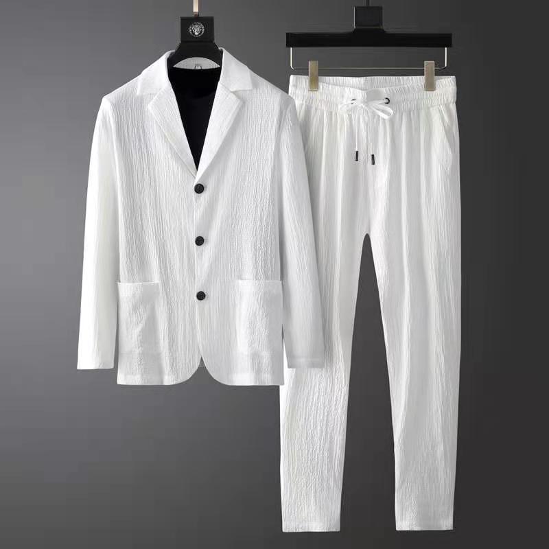 Costume décontracté élégant pour hommes - Blazer ajusté et pantalon de jogging avec tissu texturé et fermeture à 3 boutons
