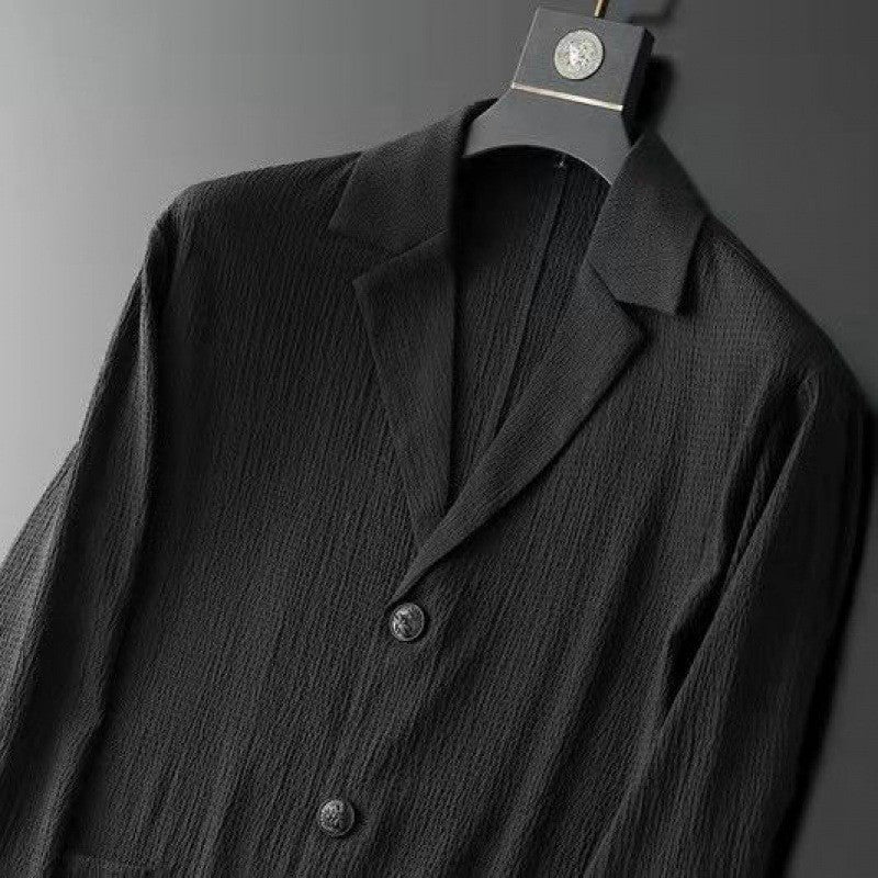 Costume décontracté élégant pour hommes - Blazer ajusté et pantalon de jogging avec tissu texturé et fermeture à 3 boutons