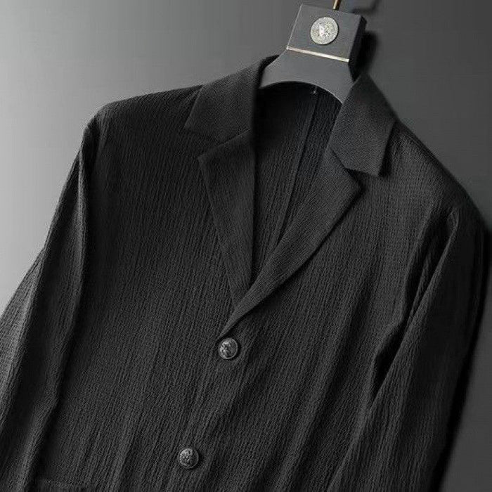 Costume décontracté élégant pour hommes - Blazer ajusté et pantalon de jogging avec tissu texturé et fermeture à 3 boutons