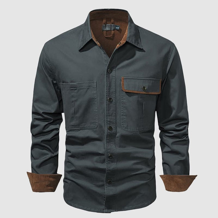 Chemise pour hommes en coton 100 % - Manches longues, col classique et poches sur la poitrine