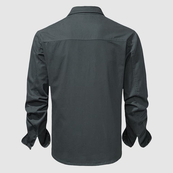 Chemise pour hommes en coton 100 % - Manches longues, col classique et poches sur la poitrine