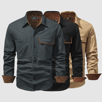 Chemise pour hommes en coton 100 % - Manches longues, col classique et poches sur la poitrine