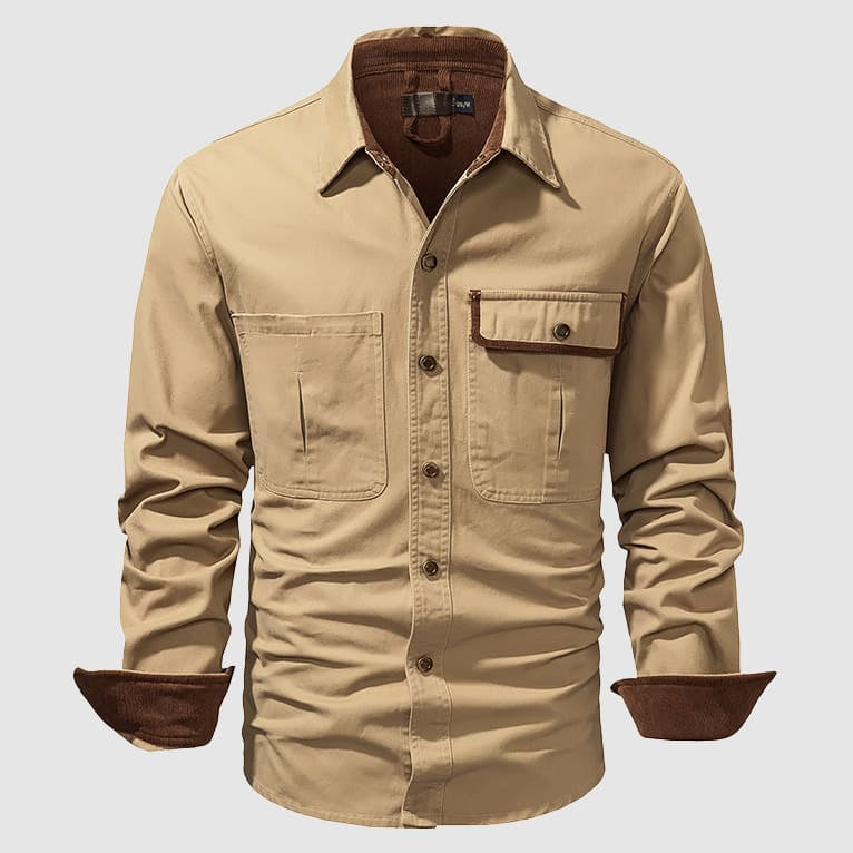 Chemise pour hommes en coton 100 % - Manches longues, col classique et poches sur la poitrine