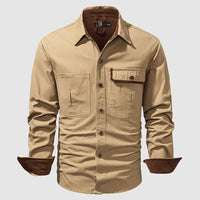 Chemise pour hommes en coton 100 % - Manches longues, col classique et poches sur la poitrine