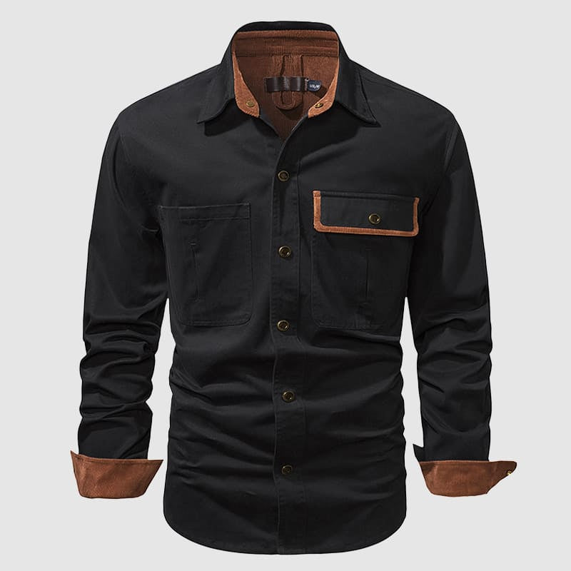 Chemise pour hommes en coton 100 % - Manches longues, col classique et poches sur la poitrine