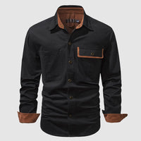 Chemise pour hommes en coton 100 % - Manches longues, col classique et poches sur la poitrine