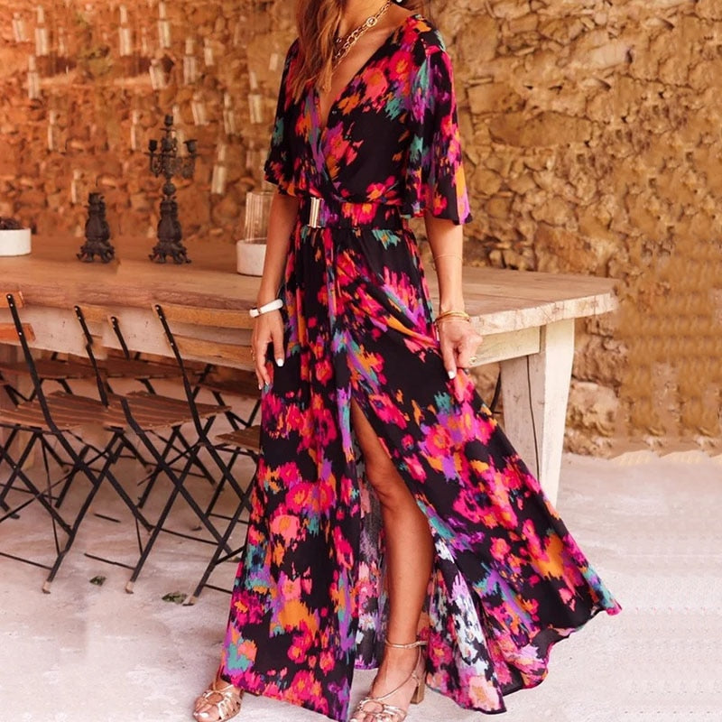Chic et confortable : Robe longue enveloppante Kimmy pour un look élégant