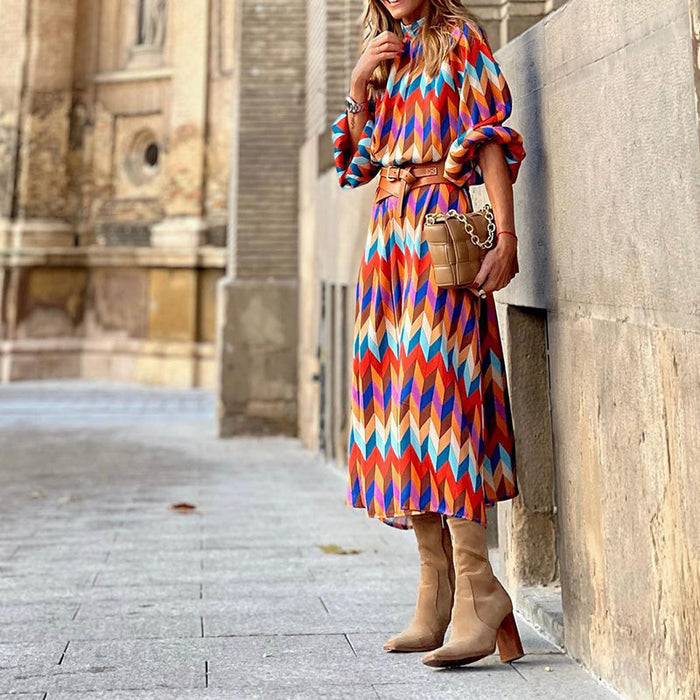 Robe midi élégante Keira à imprimé coloré - Parfaite pour toutes les occasions