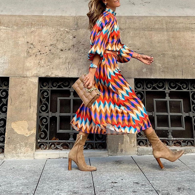 Robe midi élégante Keira à imprimé coloré - Parfaite pour toutes les occasions