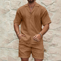 Ensemble d'été deux pièces confortable pour hommes - Chemise boutonnée à manches courtes et short décontractés en coton doux