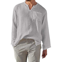Chemise homme à manches longues en lin et coton - coupe décontractée avec col mandarin pour un style casual et élégant