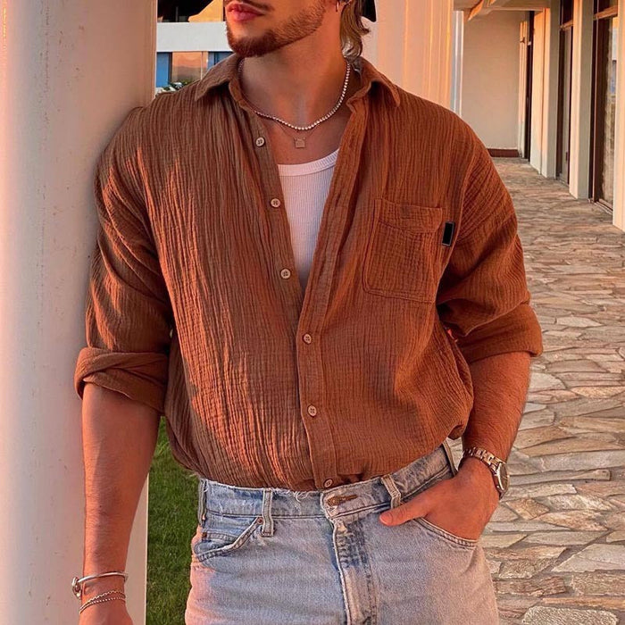 Chemise pour hommes à manches longues - Coupe décontractée - Tissu léger en coton mélangé - Style boutonne pour un look casual】