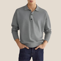 Polo à manches longues pour hommes, coupe classique, en coton mélangé et poignets côtelés