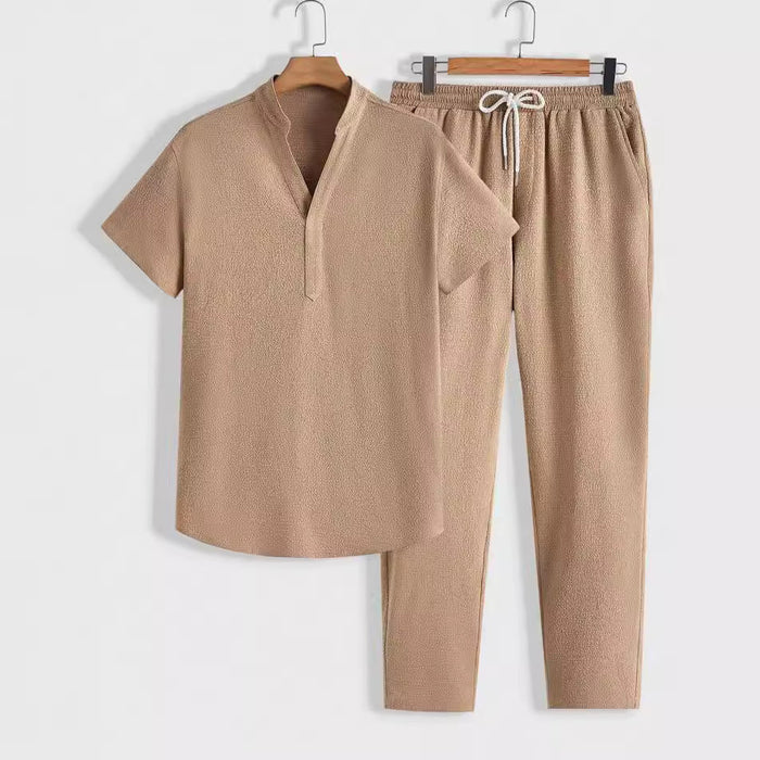 Set d'entraînement pour hommes - Respirant et confort décontracté - Top à manches courtes et pantalon à fermeture à cordon
