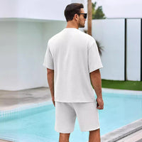 Ensemble Homme Deux Pièces - Chemise à V Boutons - Shorts Relaxés en Coton Respirant