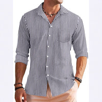 Camisa de manga larga para hombres - Ajuste regular - Estampado a rayas con bolsillo en el pecho